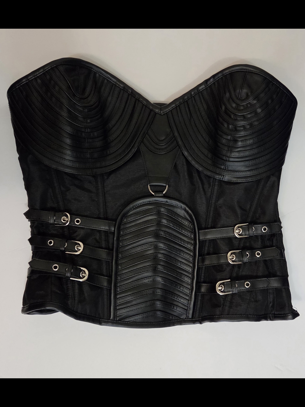 Charmian Corset Top Womens Plus Size 2X Strapless Buckled Faux Leather Black
